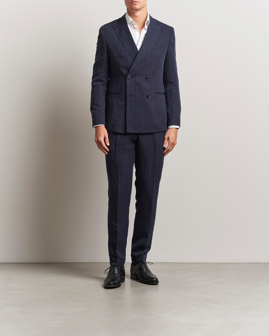 Heren | Pakken | BOSS BLACK | Huge Double Breasted Pinstriped Suit Dark Blue