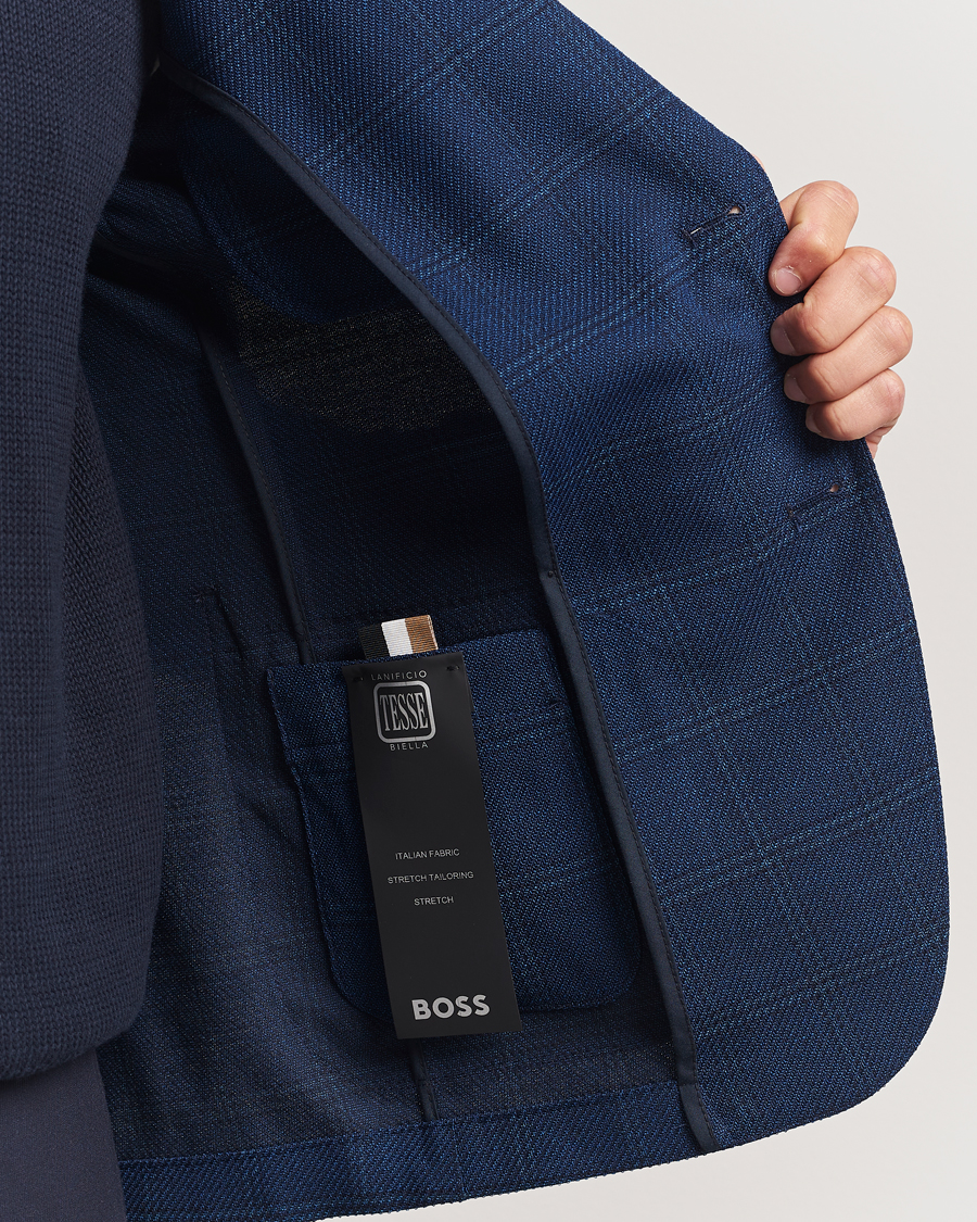 Heren | Blazers | BOSS BLACK | Hanry Wool Checked Blazer Dark Blue