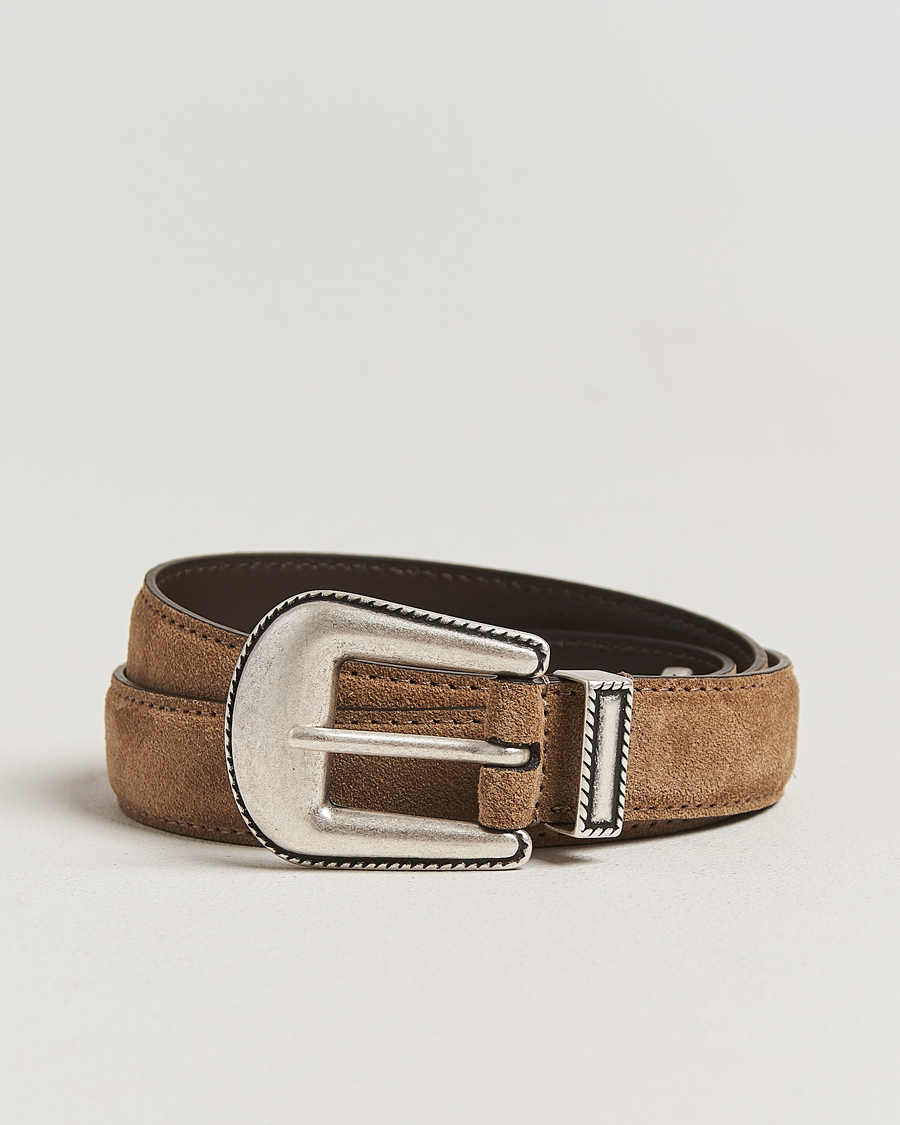 Heren | Riemen | Anderson's | Western Suede Belt 2,5 cm Taupe