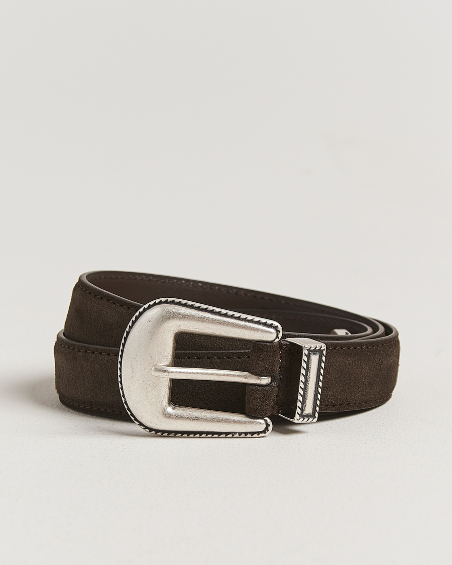 Heren | Riemen | Anderson's | Western Suede Belt 2,5 cm Dark Brown
