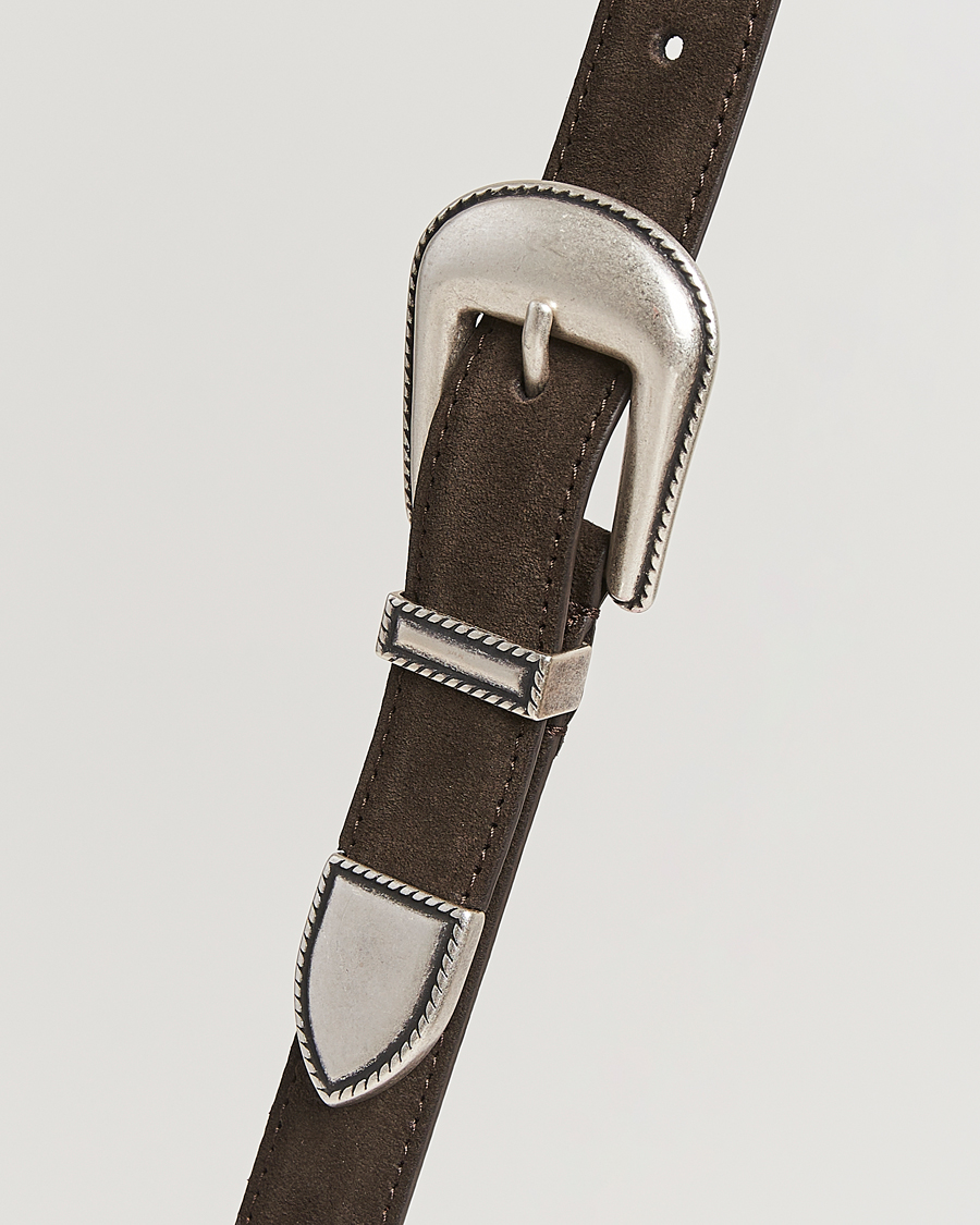 Heren | Riemen | Anderson's | Western Suede Belt 2,5 cm Dark Brown