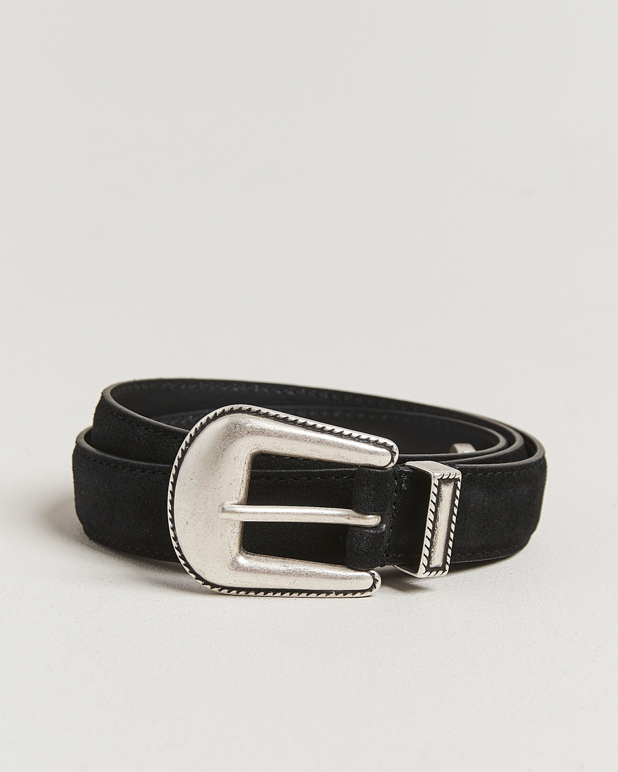 Heren | Riemen | Anderson's | Western Suede Belt 2,5 cm Black