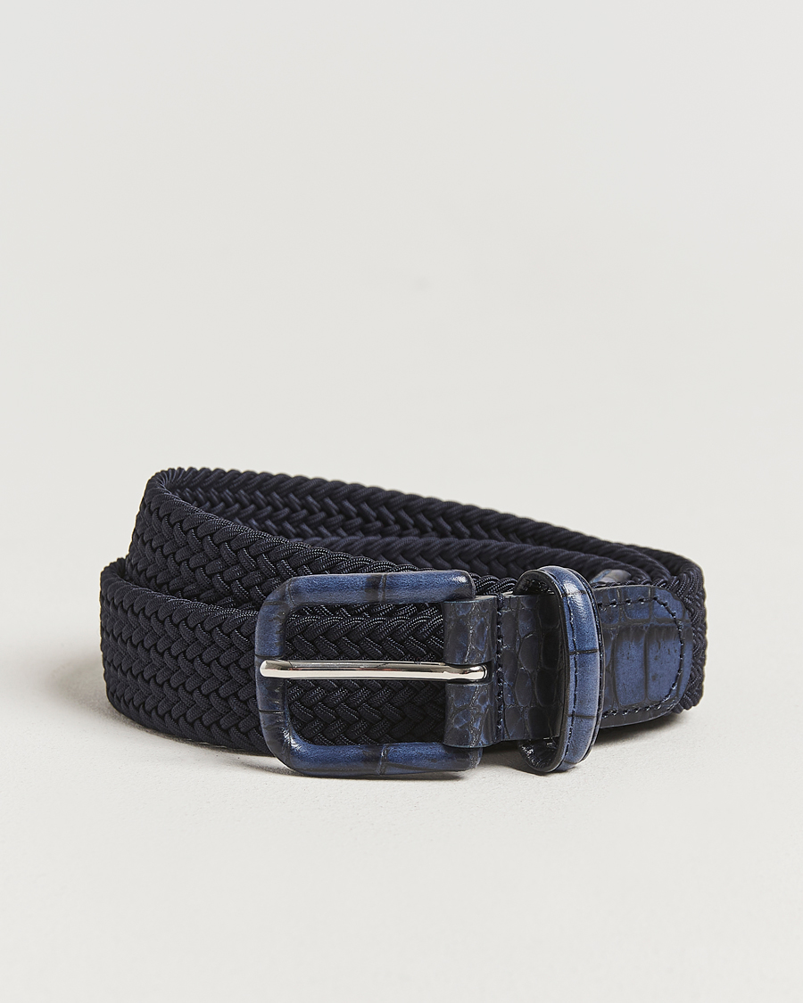 Heren | Riemen | Anderson's | Stretch Woven Leather Buckle 3 cm Belt Navy
