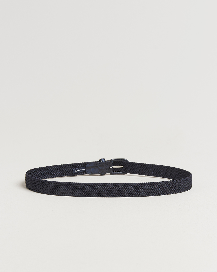 Heren | Riemen | Anderson's | Stretch Woven Leather Buckle 3 cm Belt Navy