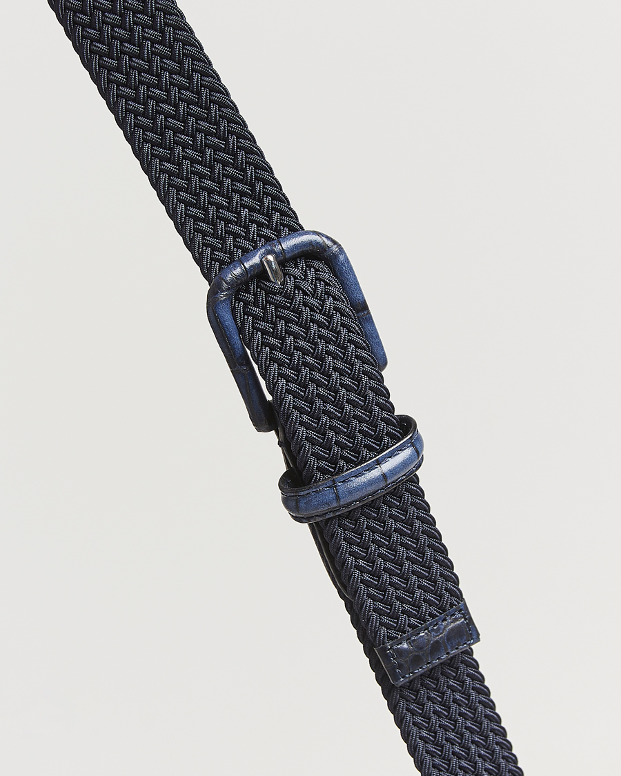 Heren | Riemen | Anderson's | Stretch Woven Leather Buckle 3 cm Belt Navy