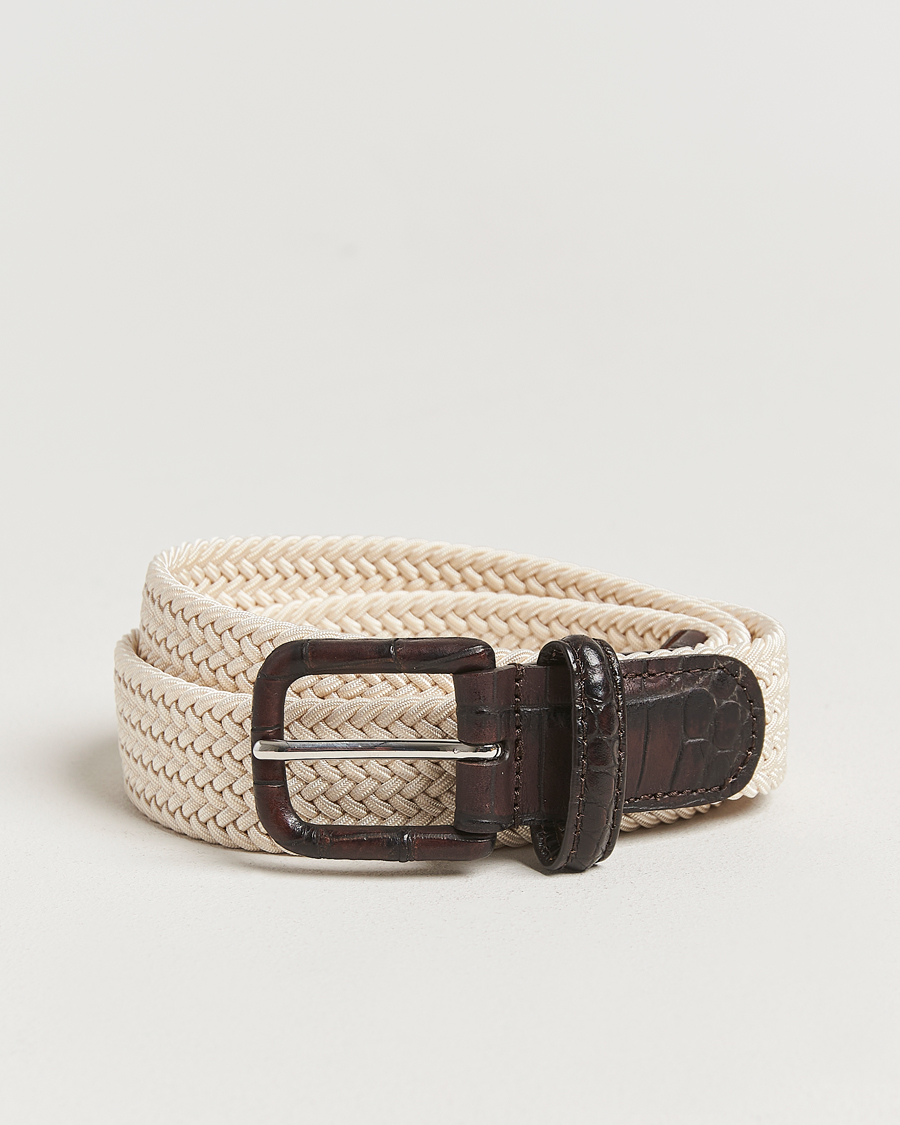 Heren | Riemen | Anderson's | Stretch Woven Leather Buckle 3 cm Belt Off White
