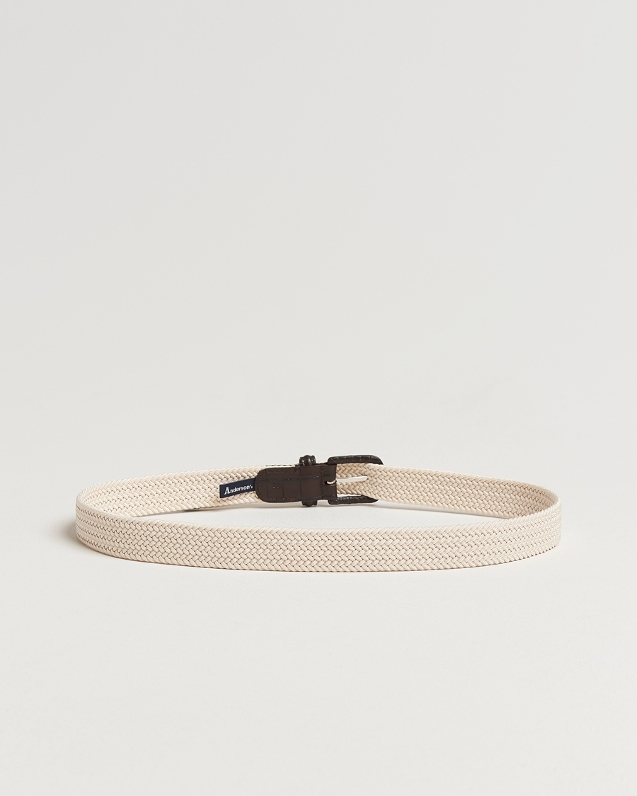 Heren | Riemen | Anderson's | Stretch Woven Leather Buckle 3 cm Belt Off White