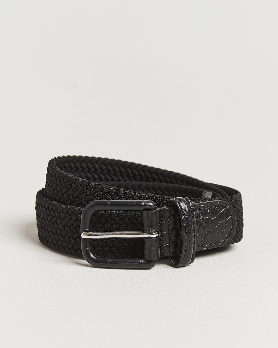 Heren | Riemen | Anderson's | Stretch Woven Leather Buckle 3 cm Belt Black