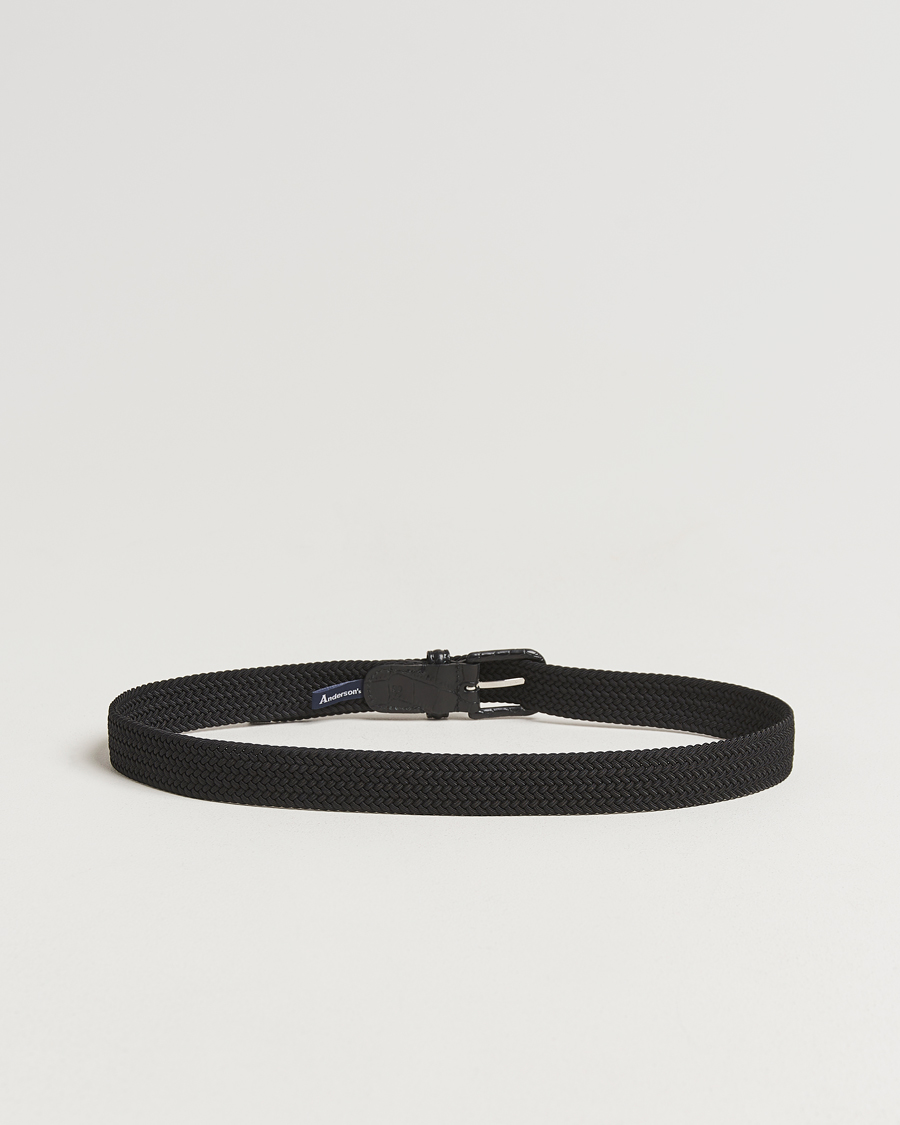 Heren | Riemen | Anderson's | Stretch Woven Leather Buckle 3 cm Belt Black