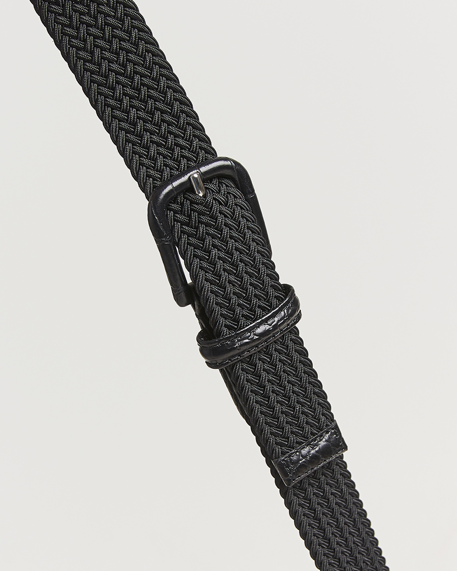 Heren | Riemen | Anderson's | Stretch Woven Leather Buckle 3 cm Belt Black