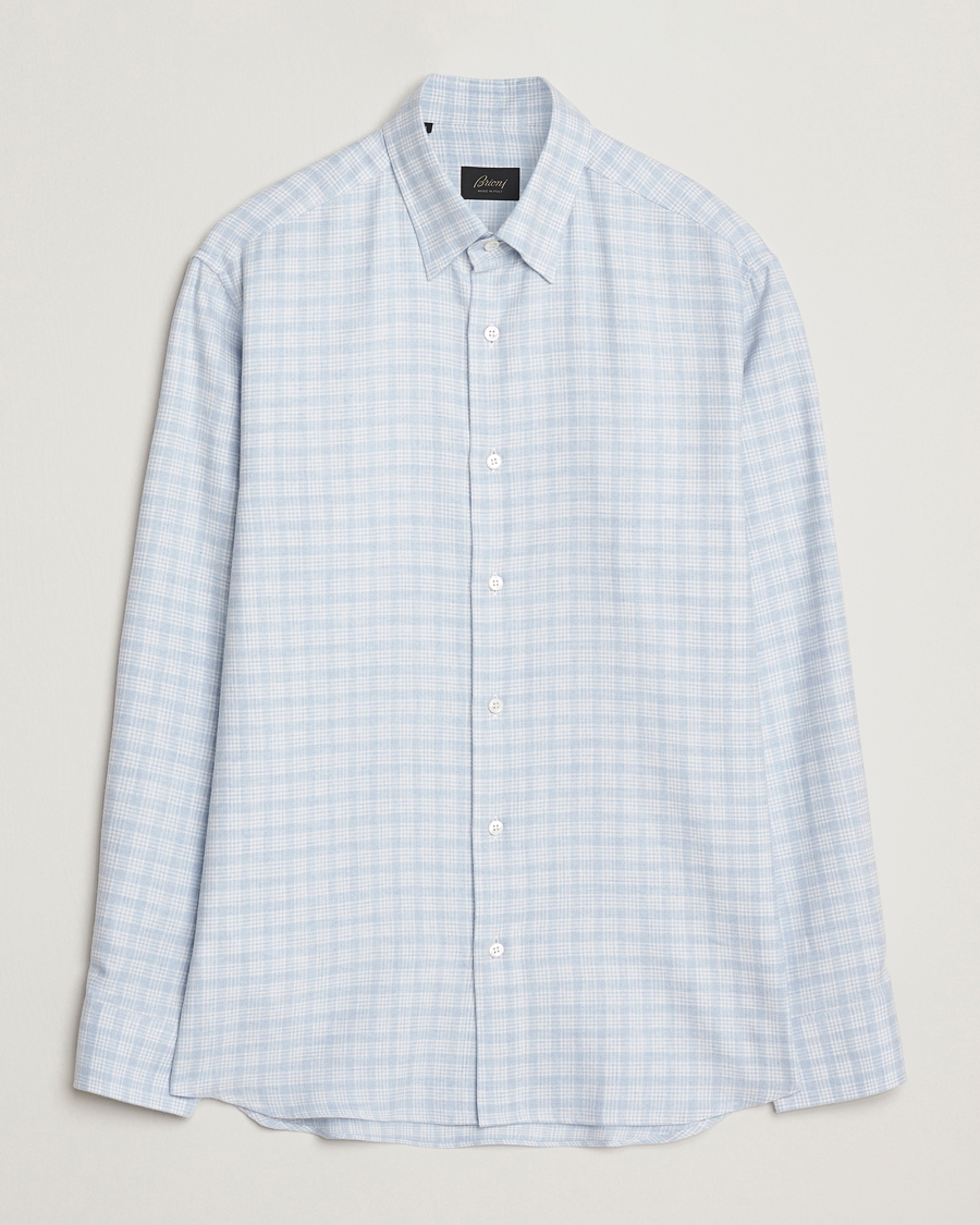 Heren | Overhemden | Brioni | Check Flannel Shirt Light Blue
