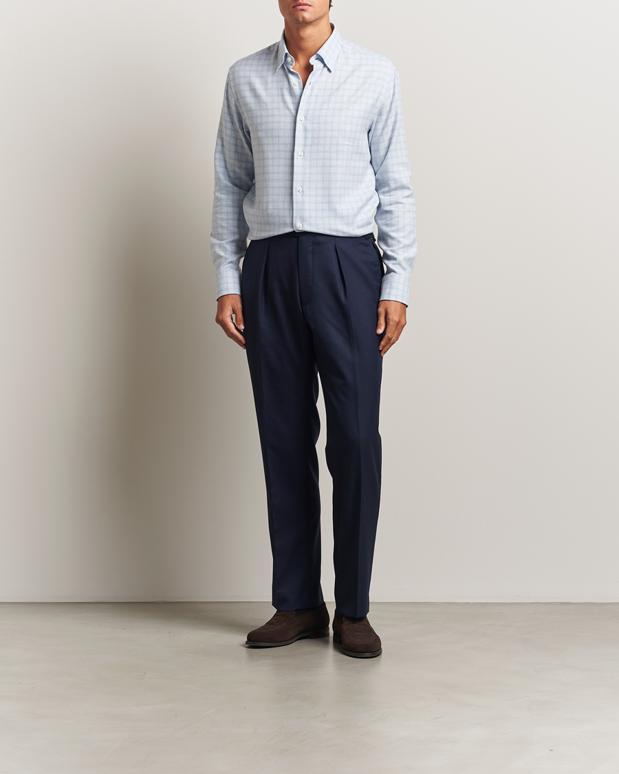 Heren | Overhemden | Brioni | Check Flannel Shirt Light Blue