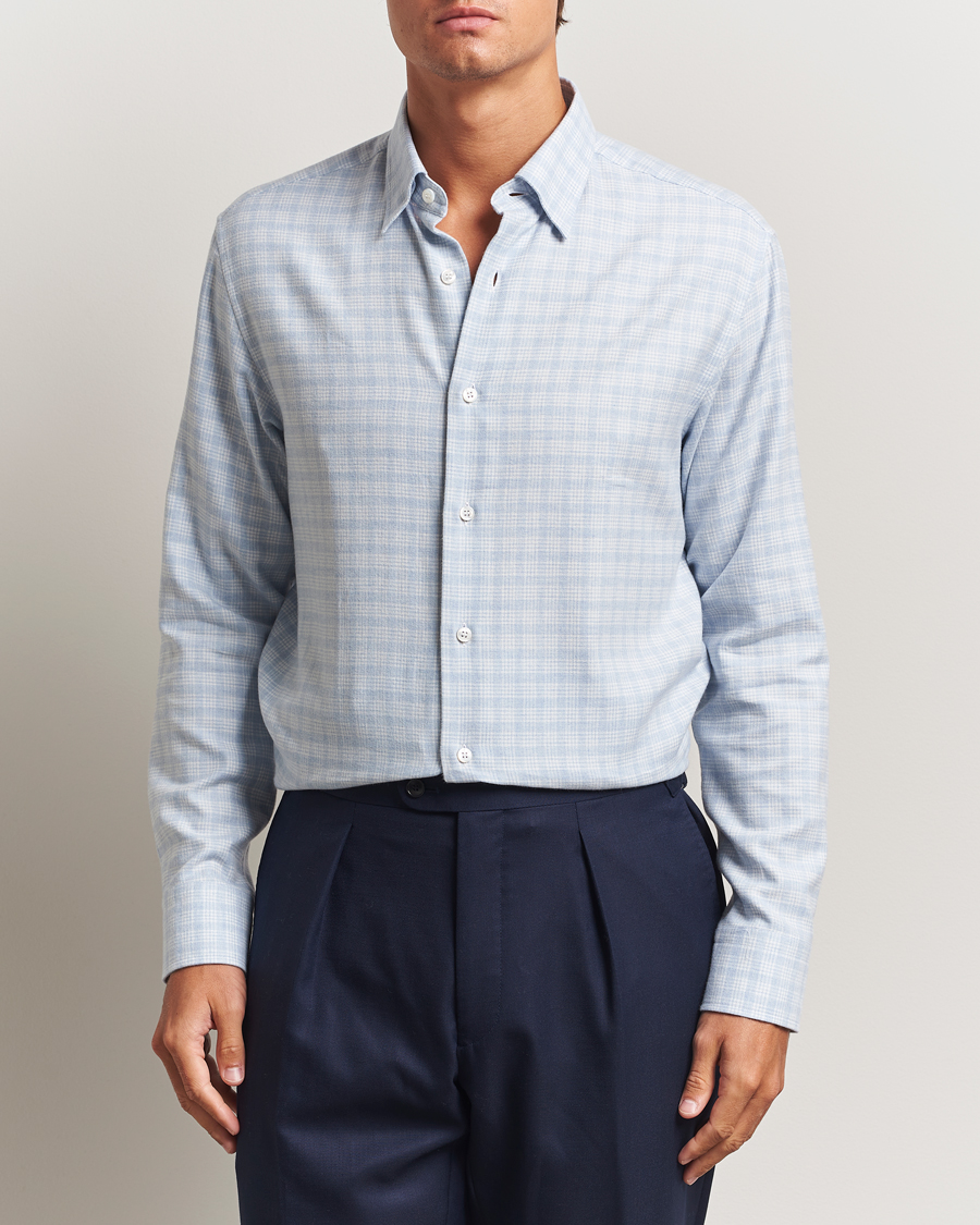 Heren | Overhemden | Brioni | Check Flannel Shirt Light Blue