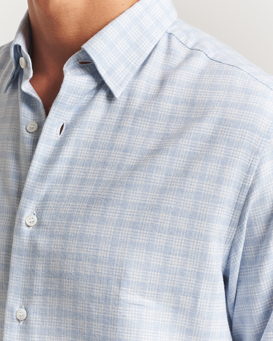 Heren | Overhemden | Brioni | Check Flannel Shirt Light Blue
