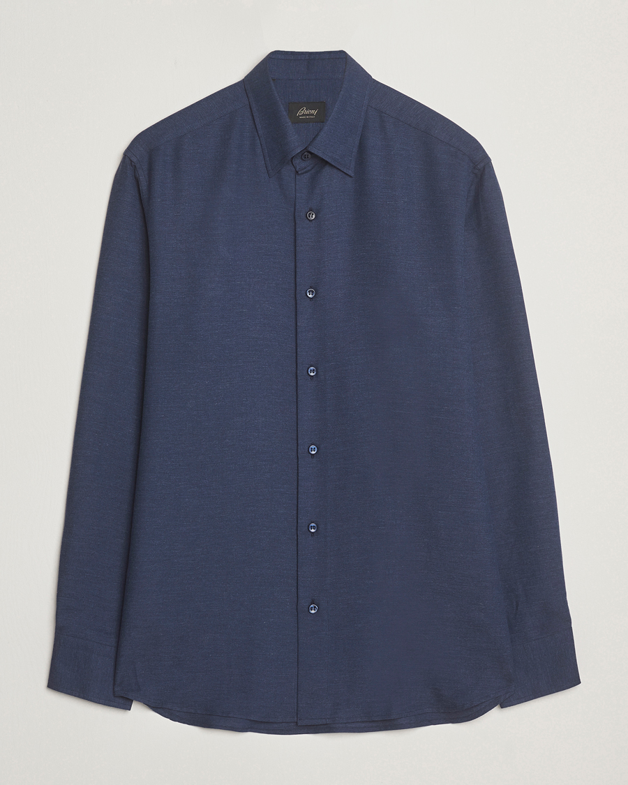Heren | Overhemden | Brioni | Cotton/Cashmere Flannel Shirt Navy