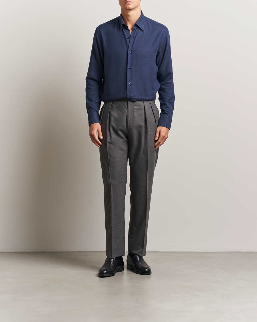 Heren | Overhemden | Brioni | Cotton/Cashmere Flannel Shirt Navy