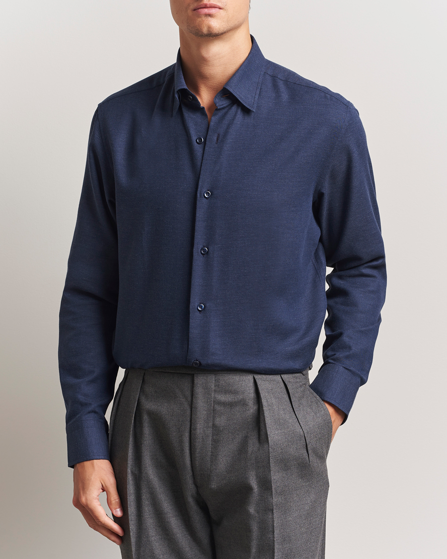 Heren | Overhemden | Brioni | Cotton/Cashmere Flannel Shirt Navy