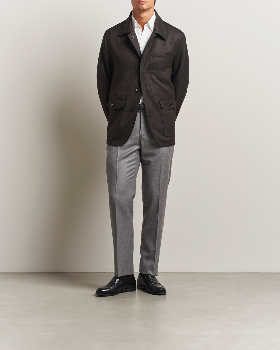 Heren | Jassen | Brioni | Herringbone Hunting Jacket Dark Brown