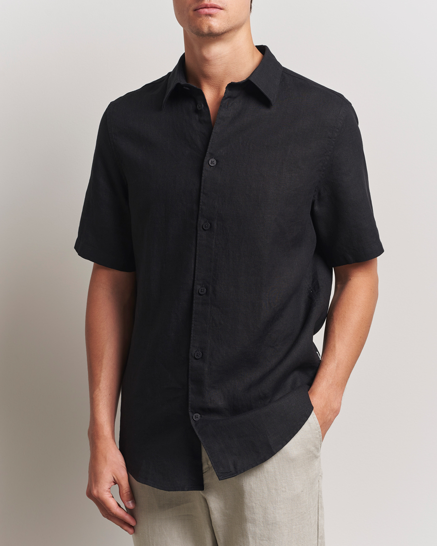 Heren | Overhemden | NN07 | Enzo Linen Short Sleeve Shirt Black