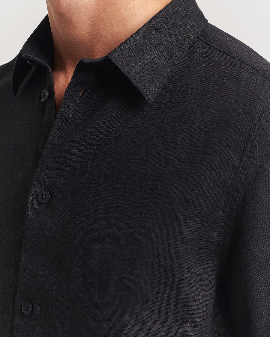 Heren | Overhemden | NN07 | Enzo Linen Short Sleeve Shirt Black