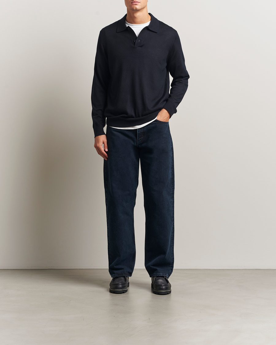 Heren | Truien | NN07 | Serge Wool Knitted Polo Deep Navy