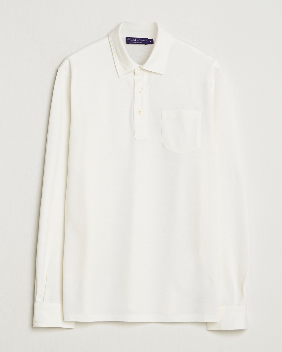 Heren | Polo's | Ralph Lauren Purple Label | Cotton/Cashmere Long Sleeve Polo Cream