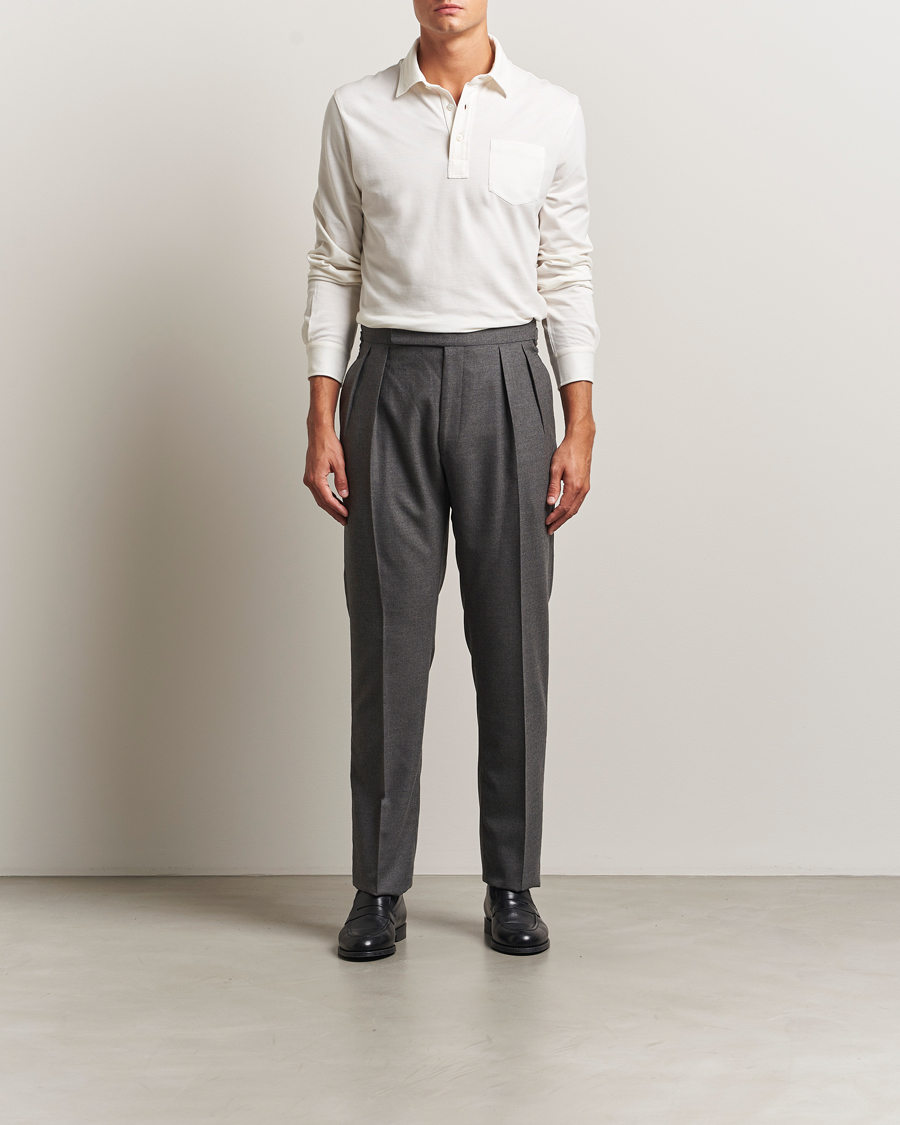 Heren | Polo's | Ralph Lauren Purple Label | Cotton/Cashmere Long Sleeve Polo Cream