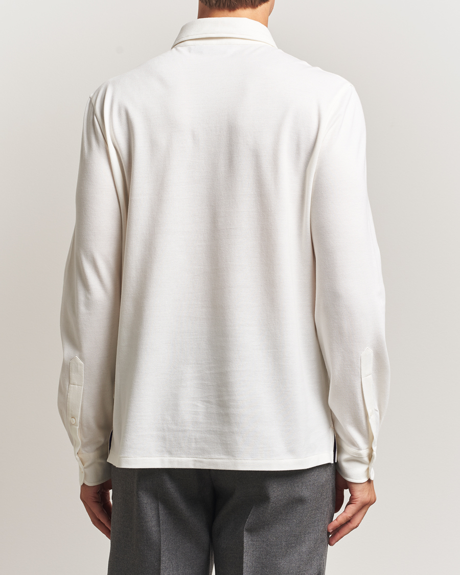 Heren | Polo's | Ralph Lauren Purple Label | Cotton/Cashmere Long Sleeve Polo Cream