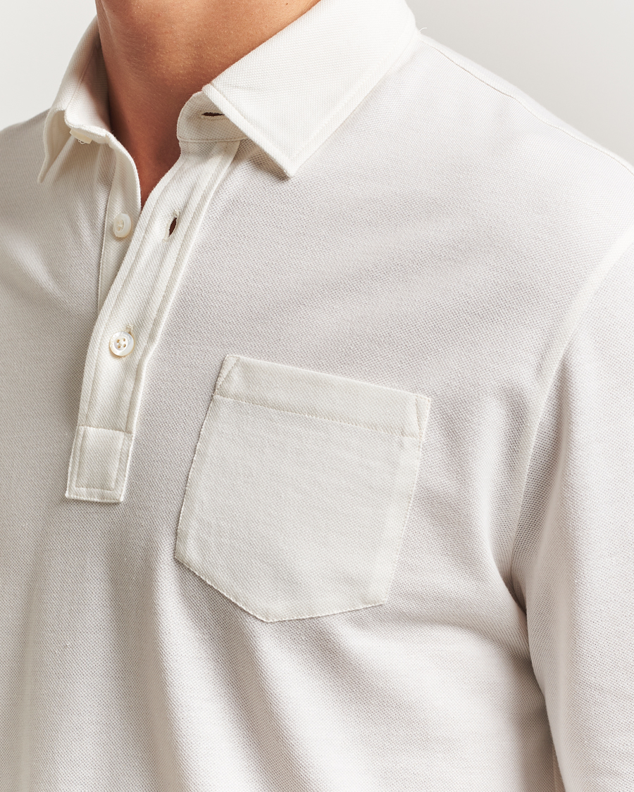 Heren | Polo's | Ralph Lauren Purple Label | Cotton/Cashmere Long Sleeve Polo Cream