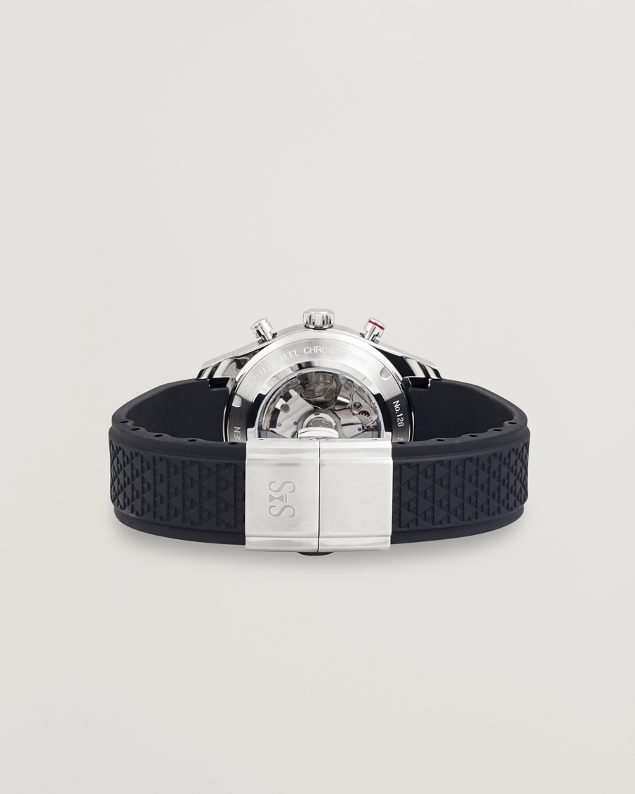 Heren | Sjöö Sandström Royal Steel Chronograph 40mm Black Rubber White Dial | Sjöö Sandström | Royal Steel Chronograph 40mm Black Rubber White Dial