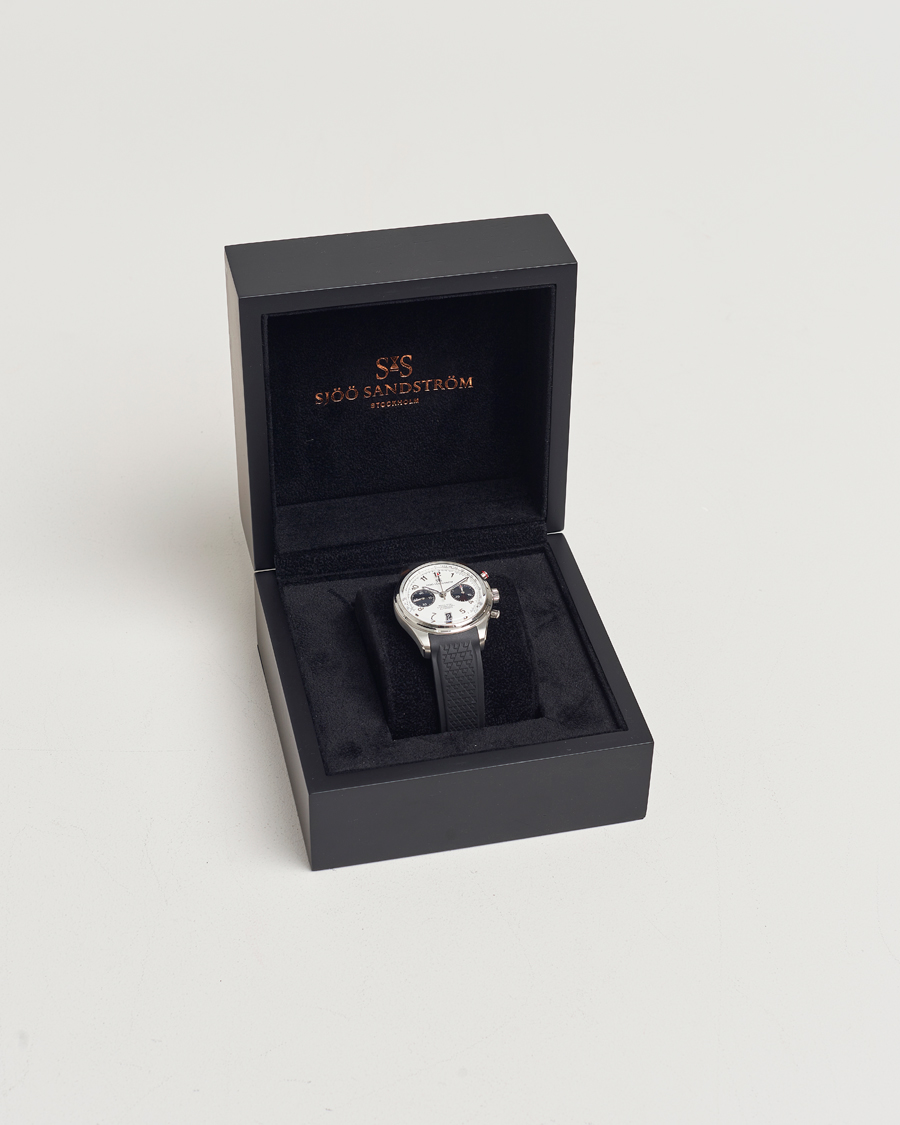Heren | Sjöö Sandström Royal Steel Chronograph 40mm Black Rubber White Dial | Sjöö Sandström | Royal Steel Chronograph 40mm Black Rubber White Dial