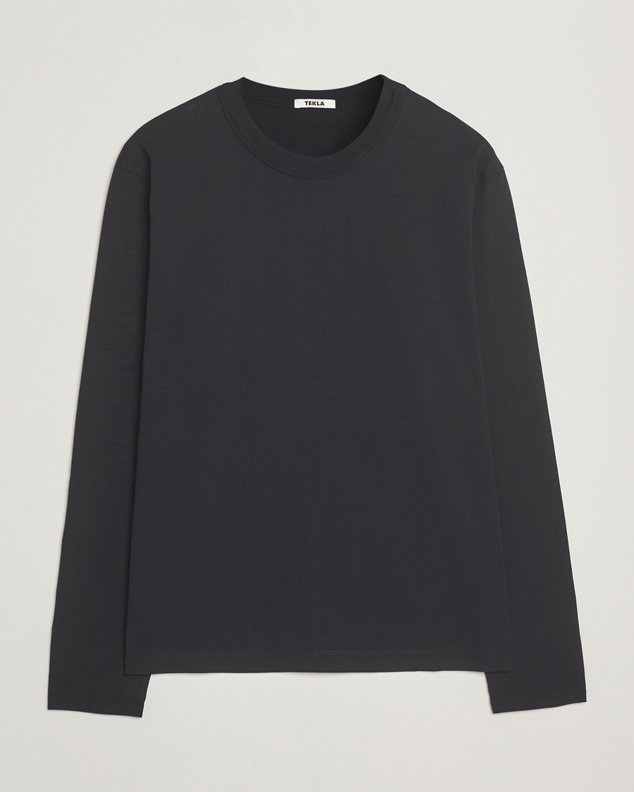 Heren | T-shirts | Tekla | Organic Cotton Long Sleeve T-Shirt Black