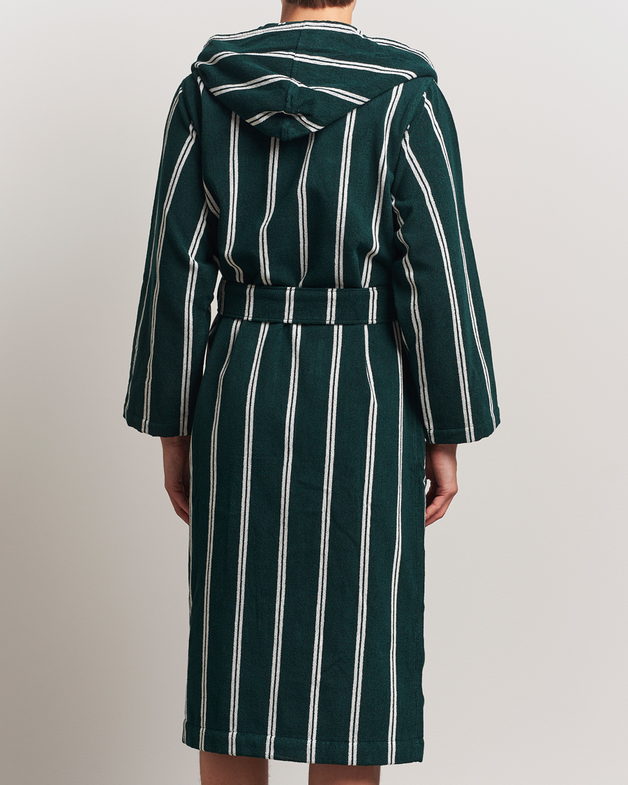 Heren | Pyjama's en gewaden | Tekla | Organic Terry Hooded Bathrobe Forest Green Stripes