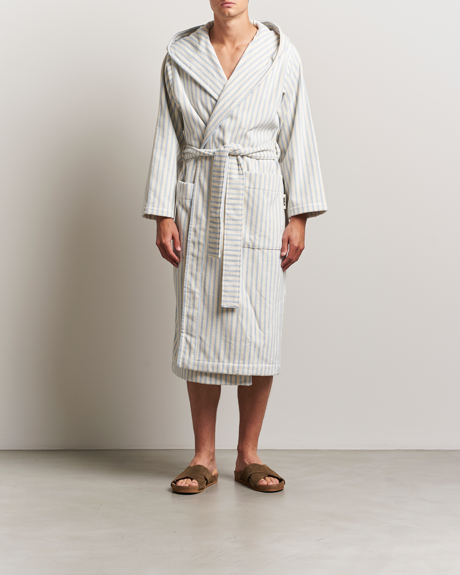 Heren | Pyjama's en gewaden | Tekla | Organic Terry Hooded Bathrobe Soft Blue Stripes