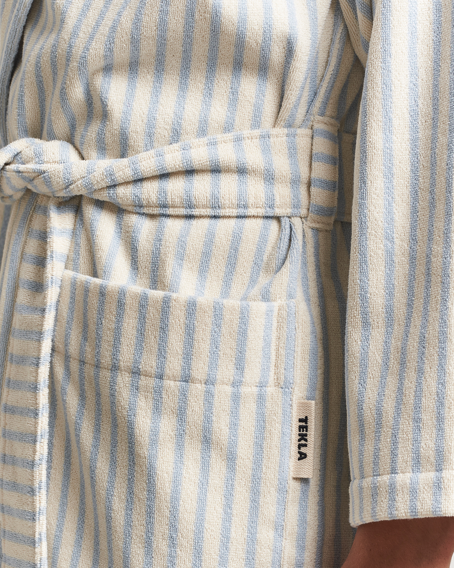 Heren | Pyjama's en gewaden | Tekla | Organic Terry Hooded Bathrobe Soft Blue Stripes