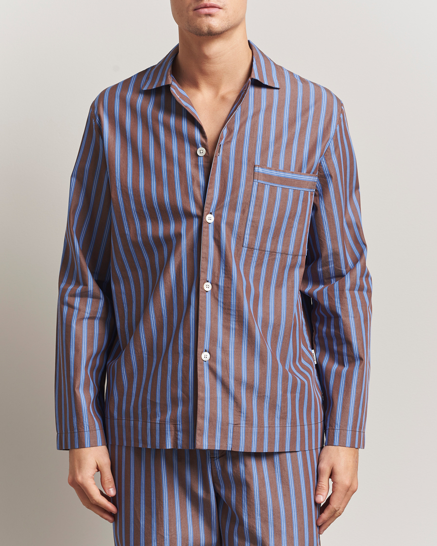 Heren | Pyjama's en gewaden | Tekla | Poplin Pyjama Shirt Chestnut Stripes