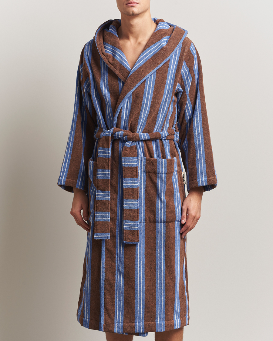 Heren | Pyjama's en gewaden | Tekla | Organic Terry Hooded Bathrobe Chestnut Stripes