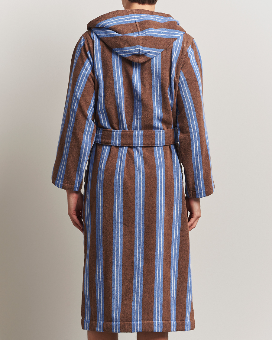 Heren | Pyjama's en gewaden | Tekla | Organic Terry Hooded Bathrobe Chestnut Stripes
