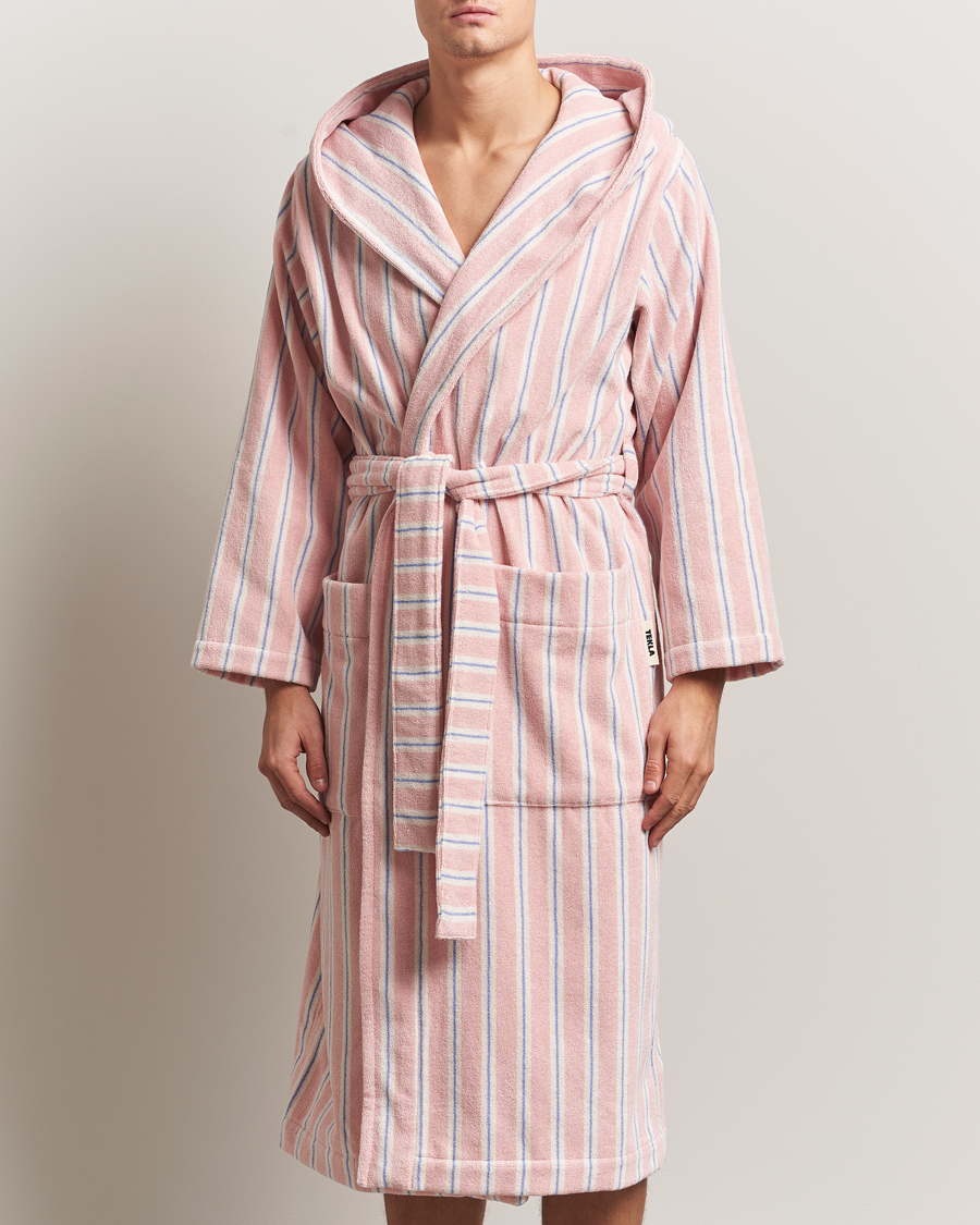 Heren | Pyjama's en gewaden | Tekla | Organic Terry Hooded Bathrobe Candy Stripes