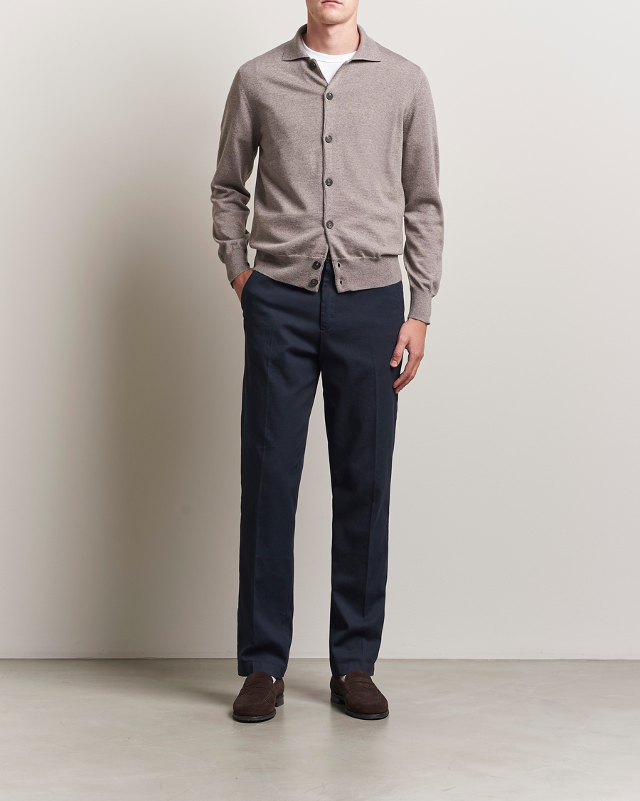 Heren | Truien | Altea | Merino Wool Cardigan Taupe