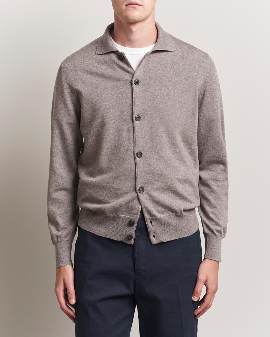 Heren | Truien | Altea | Merino Wool Cardigan Taupe