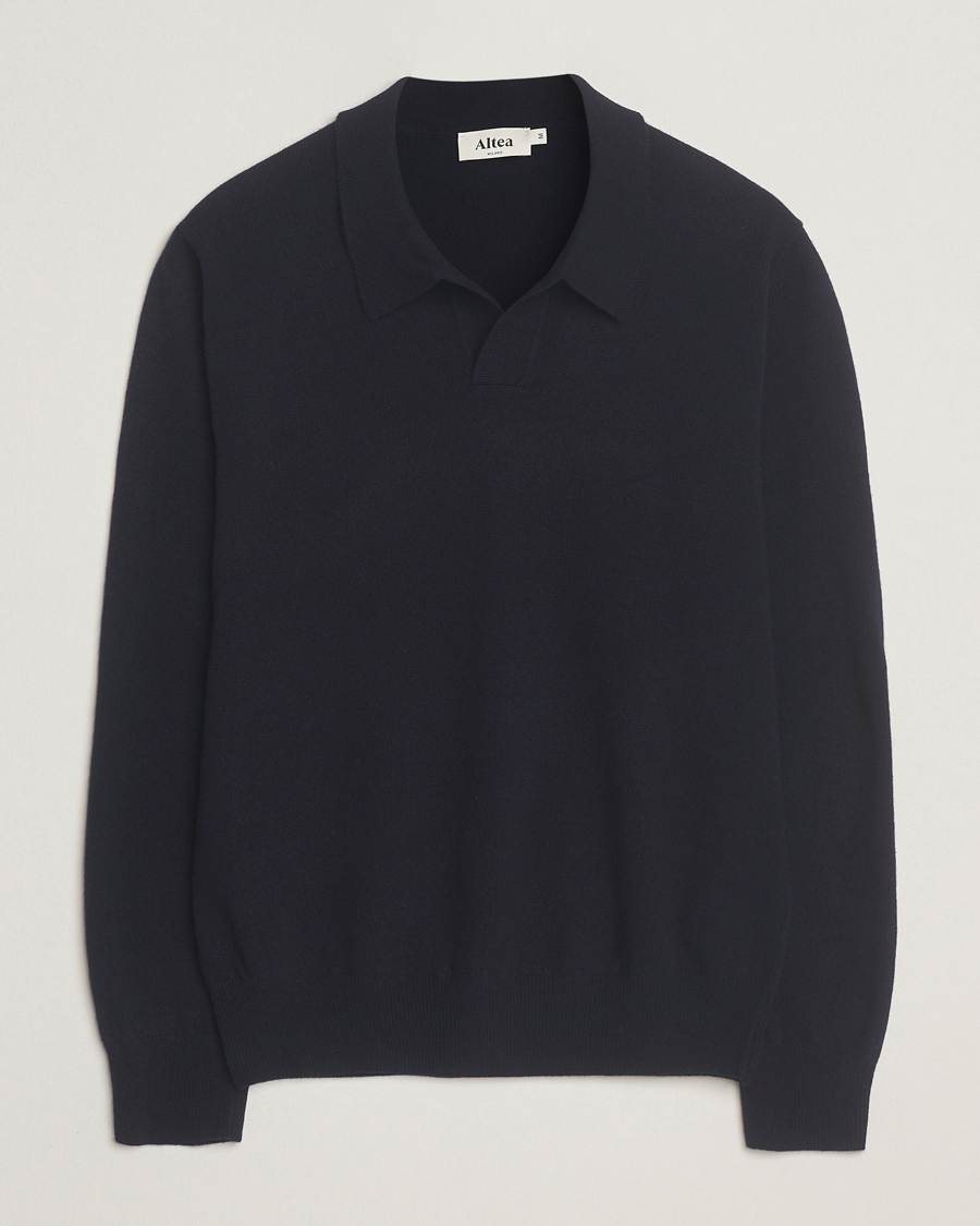 Heren | Truien | Altea | Knitted Long Sleeve Polo Navy