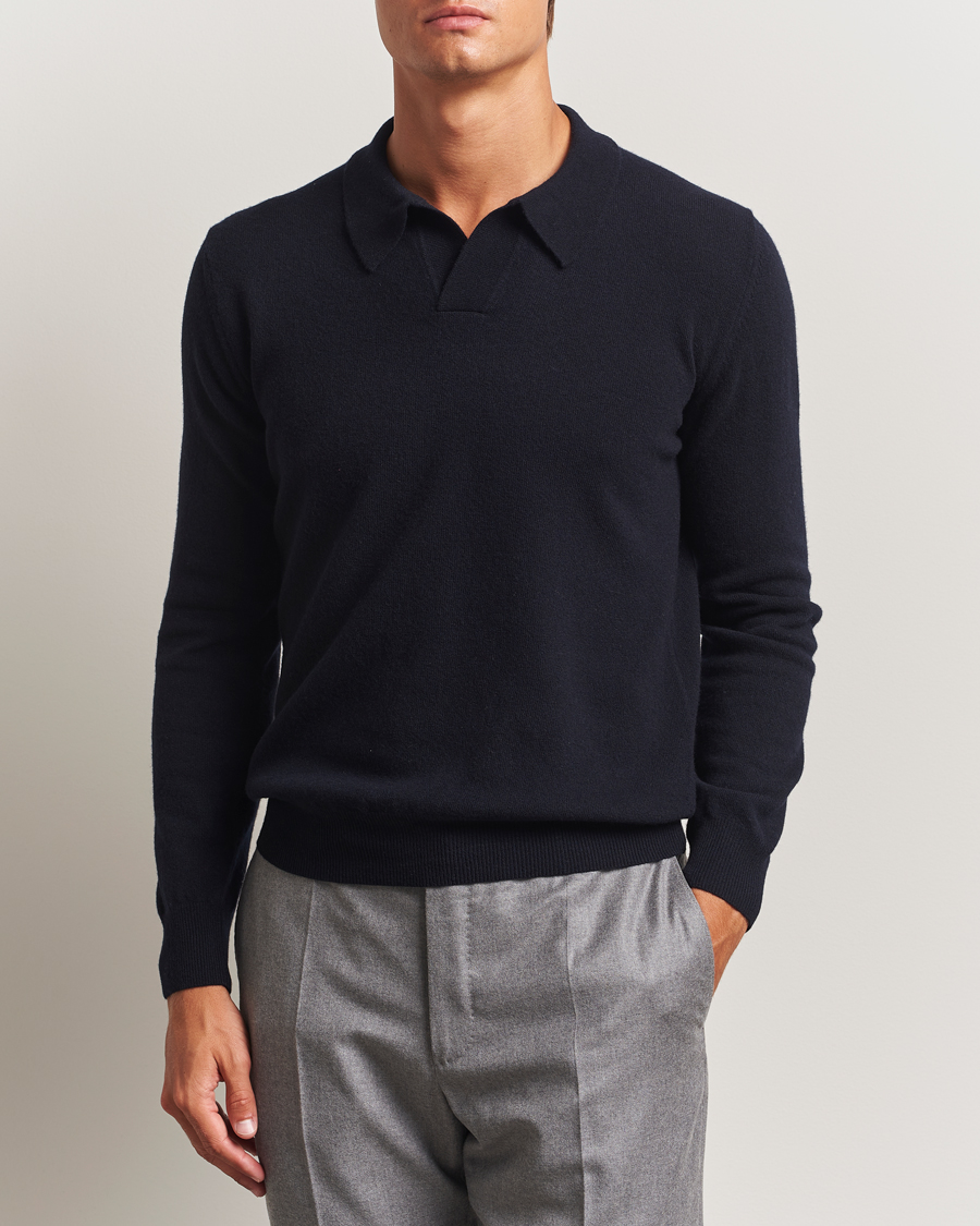 Heren | Truien | Altea | Knitted Long Sleeve Polo Navy