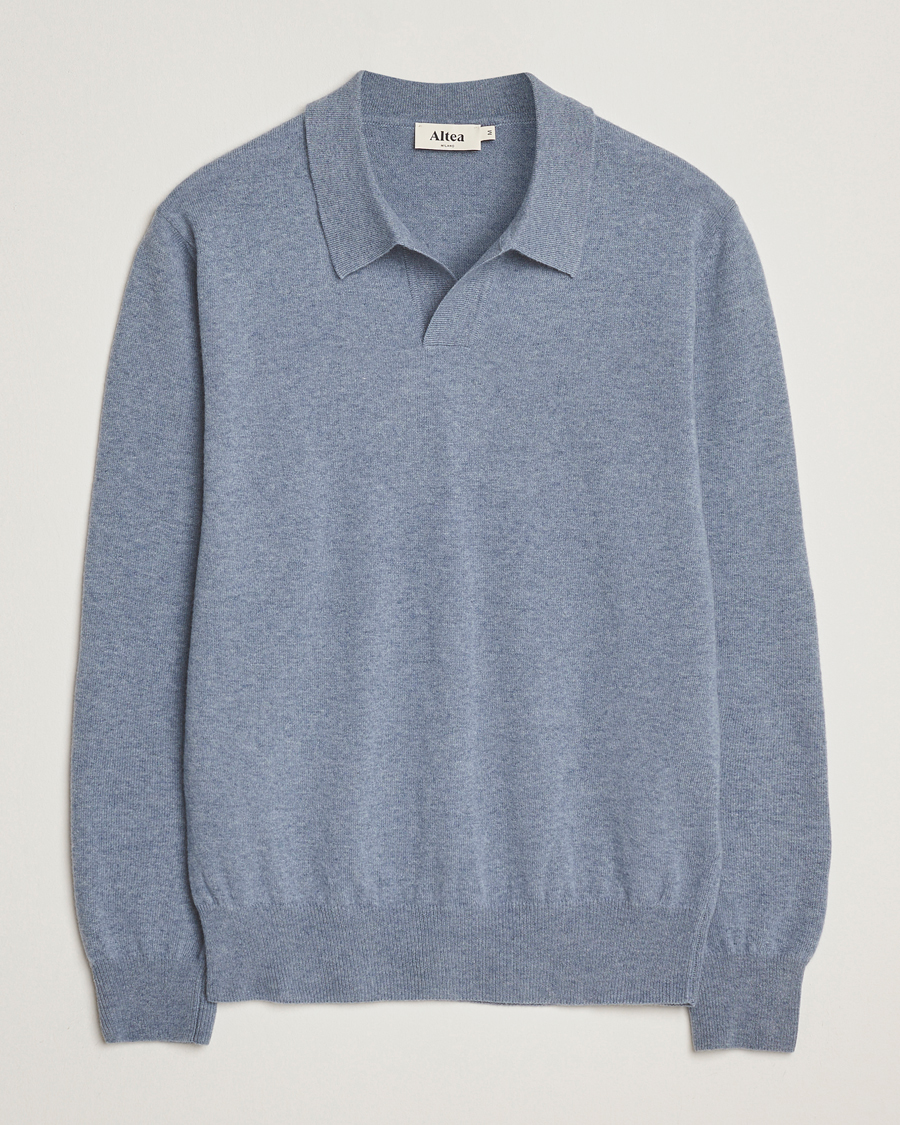 Heren | Truien | Altea | Long Sleeve Knitted Wool Polo Blue Melange