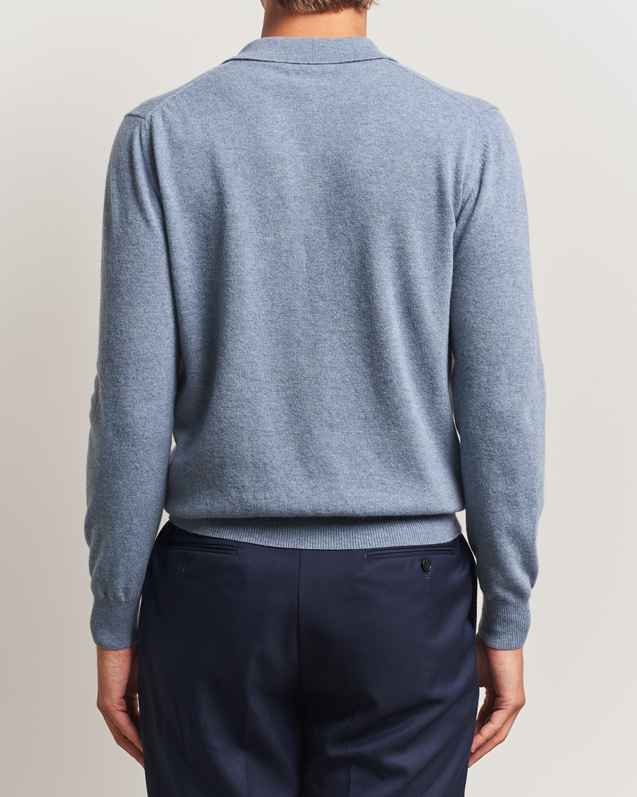 Heren | Truien | Altea | Long Sleeve Knitted Wool Polo Blue Melange