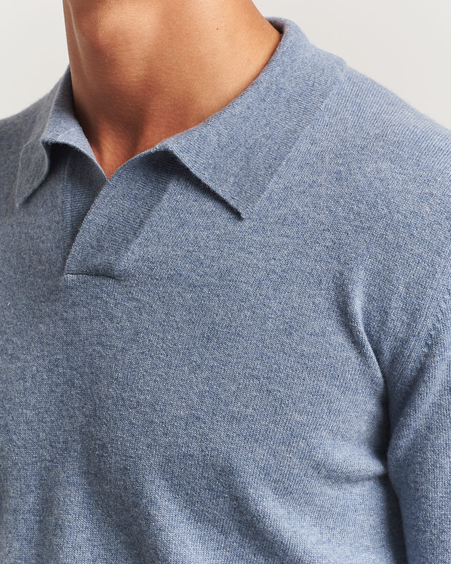 Heren | Truien | Altea | Long Sleeve Knitted Wool Polo Blue Melange