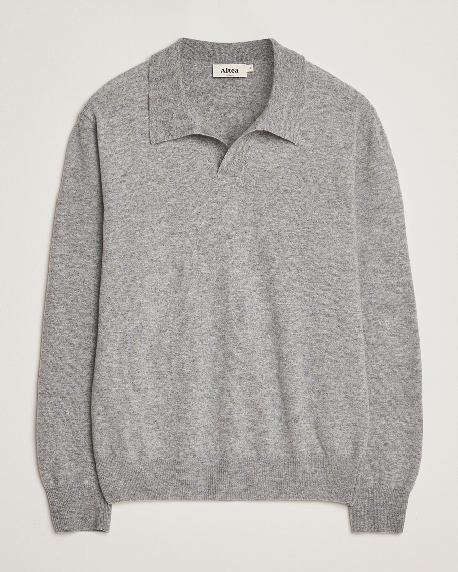 Heren | Truien | Altea | Knitted Long Sleeve Polo Grey Melange