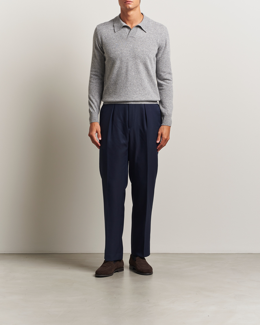 Heren | Truien | Altea | Knitted Long Sleeve Polo Grey Melange