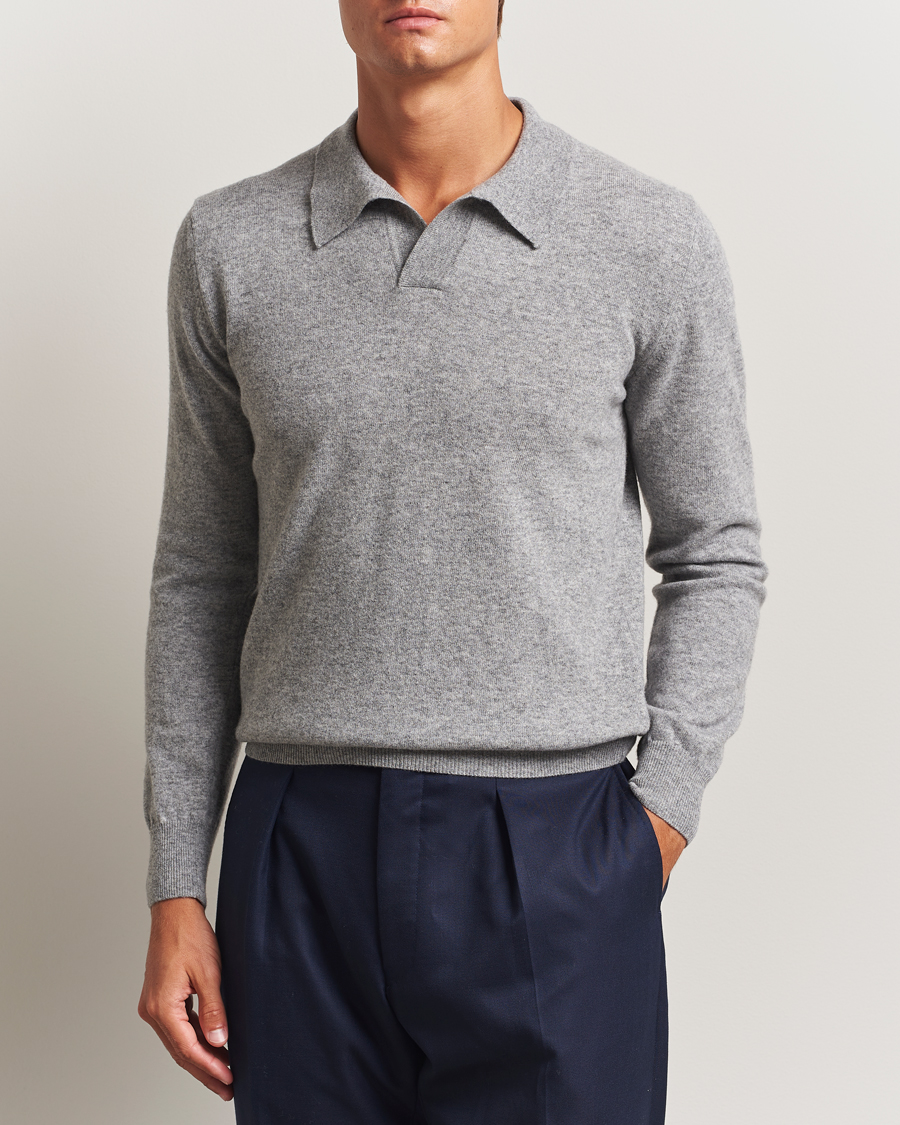 Heren | Truien | Altea | Knitted Long Sleeve Polo Grey Melange