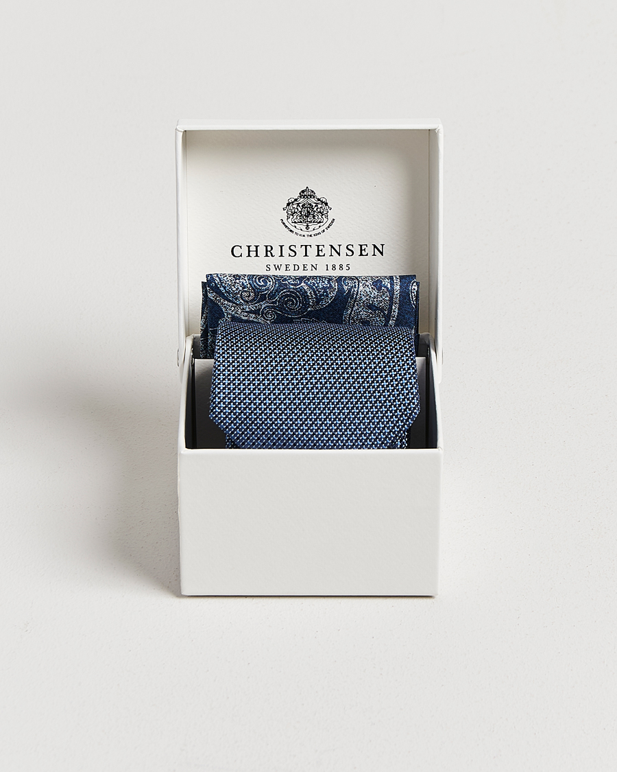 Heren | Stropdassen | Amanda Christensen | Box Set Silk 8 cm Tie And Pocket Square Sky Blue